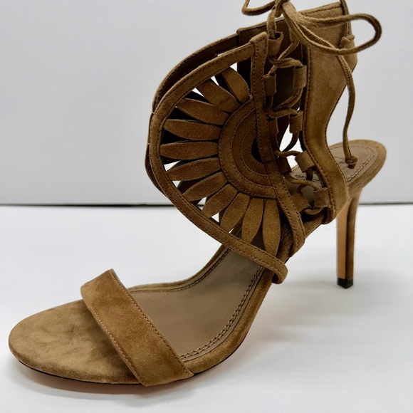 Tory Burch Shoes - Tory Burch Tan Suede Lace-Up Sandal Heels Fan-Cut Side Detail US Size 8.5